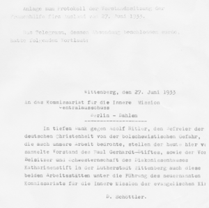Ergebenheitsadresse  der Paul-Gerhardt-Stiftung vom 27.06.1933